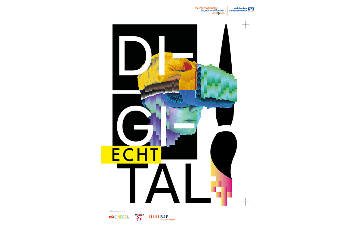 Wettbewerbsmotiv des 55. Jugendwettbewerbs jugend creativ. Das Thema: „Echt digital“. 